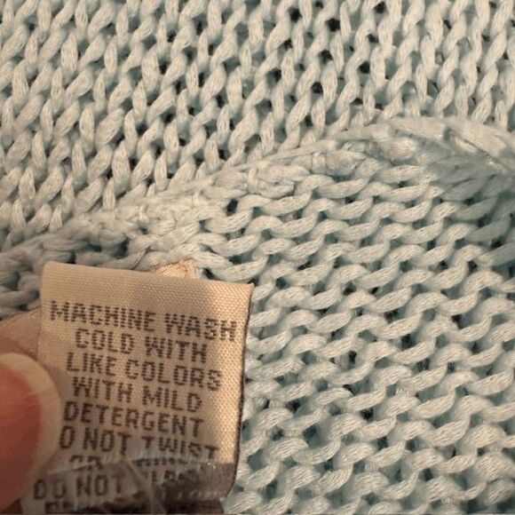 J. Jill Open Knit Light Aqua Cotton Sweater Round Neck Stretch Size Medium - Picture 5 of 8